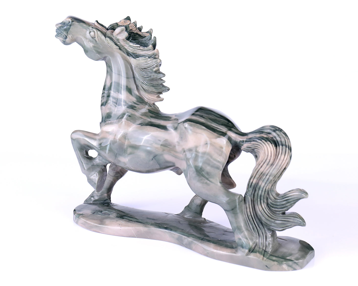 10.2" Jiulong Jade Hand Carved Crystal Horse Sculpture Crystallumi