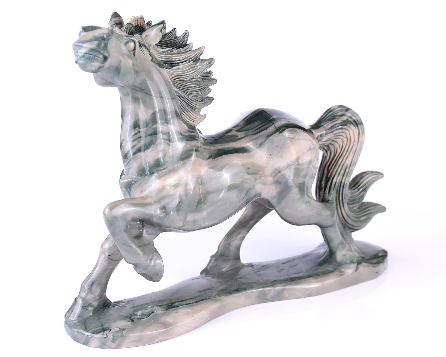 10.2" Jiulong Jade Hand Carved Crystal Horse Sculpture Crystallumi