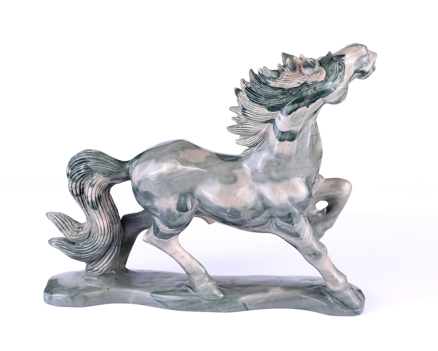 10.2" Jiulong Jade Hand Carved Crystal Horse Sculpture Crystallumi