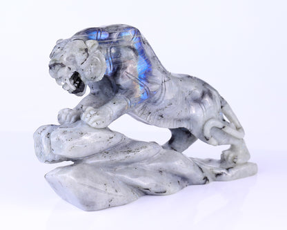 10.2" Labradorite Hand Carved Crystal Tiger Sculpture Crystallumi