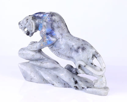 10.2" Labradorite Hand Carved Crystal Tiger Sculpture Crystallumi