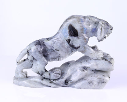 10.2" Labradorite Hand Carved Crystal Tiger Sculpture Crystallumi