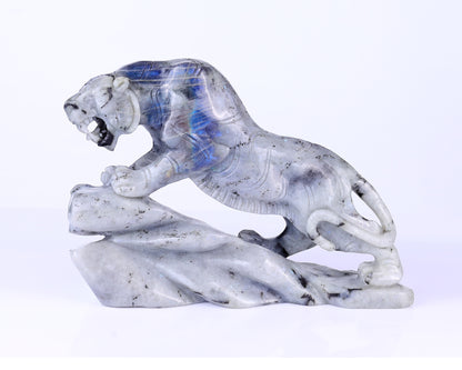 10.2" Labradorite Hand Carved Crystal Tiger Sculpture Crystallumi