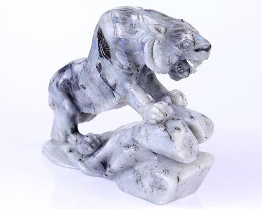 10.2" Labradorite Hand Carved Crystal Tiger Sculpture Crystallumi