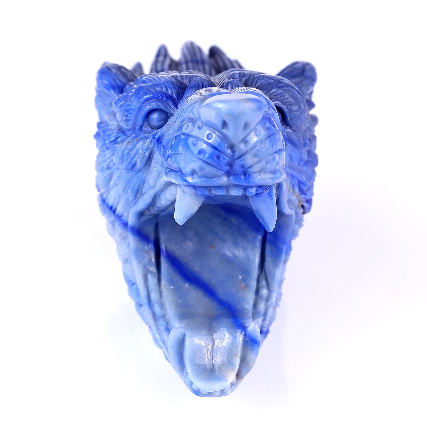 10.4" Blue Aventurine Hand Carved Crystal Wolf Head Sculpture Crystallumi