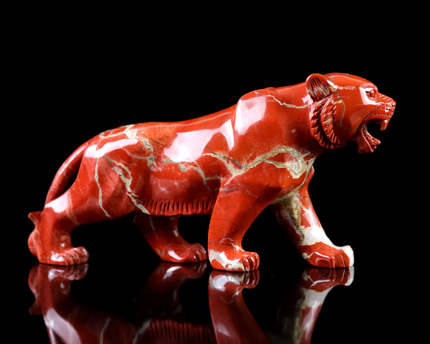 11.0" Red Jasper Hand Carved Crystal Tiger Sculpture Crystallumi