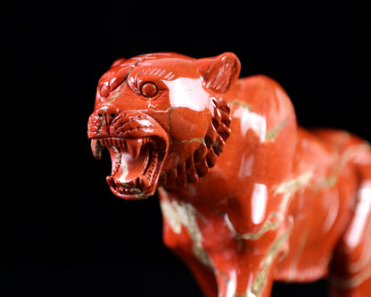 11.0" Red Jasper Hand Carved Crystal Tiger Sculpture Crystallumi