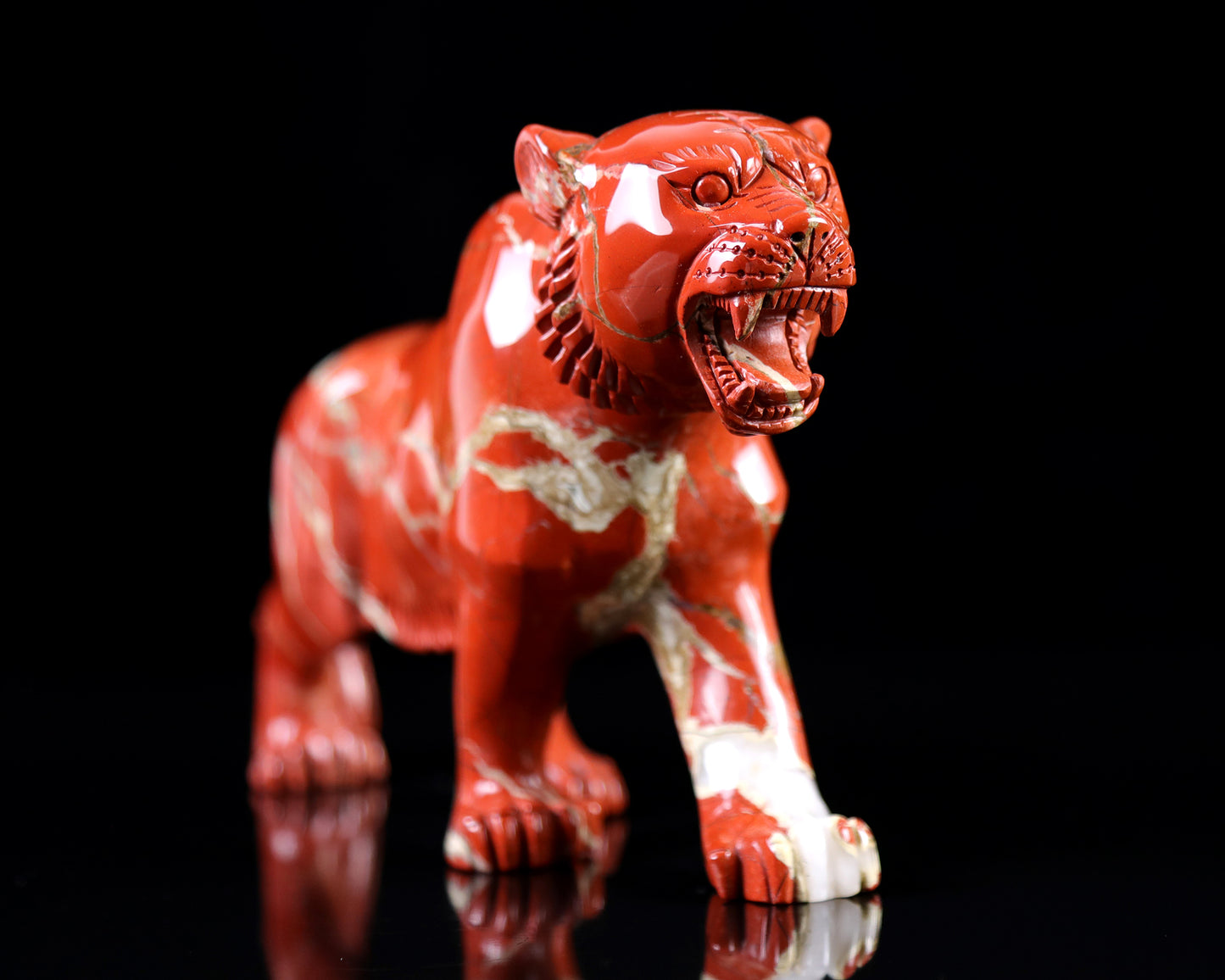 11.0" Red Jasper Hand Carved Crystal Tiger Sculpture Crystallumi