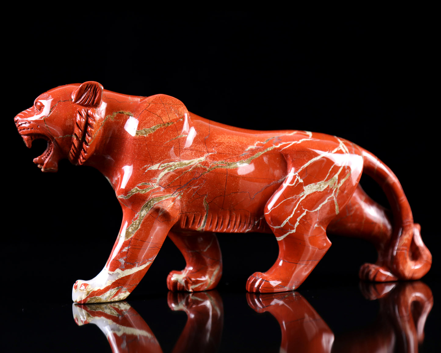 11.0" Red Jasper Hand Carved Crystal Tiger Sculpture Crystallumi