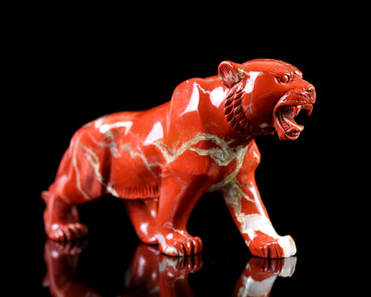 11.0" Red Jasper Hand Carved Crystal Tiger Sculpture Crystallumi