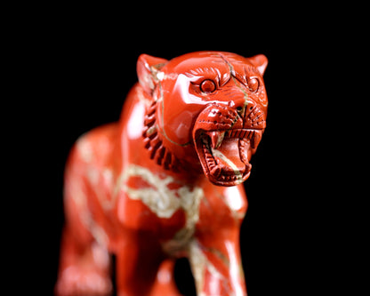 11.0" Red Jasper Hand Carved Crystal Tiger Sculpture Crystallumi