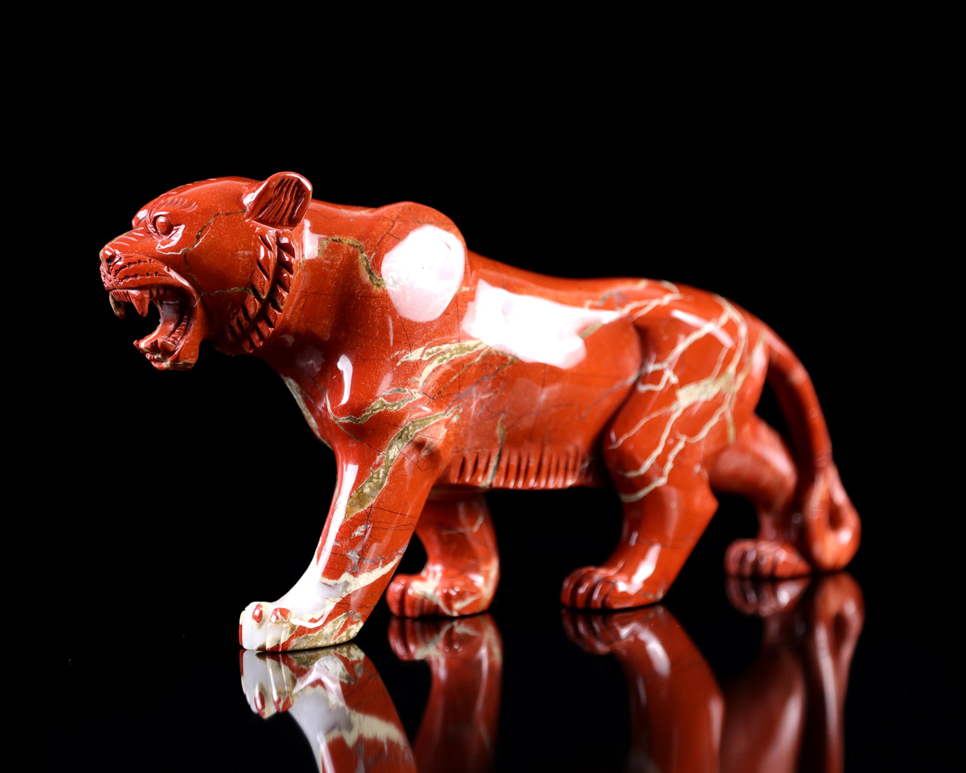 11.0" Red Jasper Hand Carved Crystal Tiger Sculpture Crystallumi