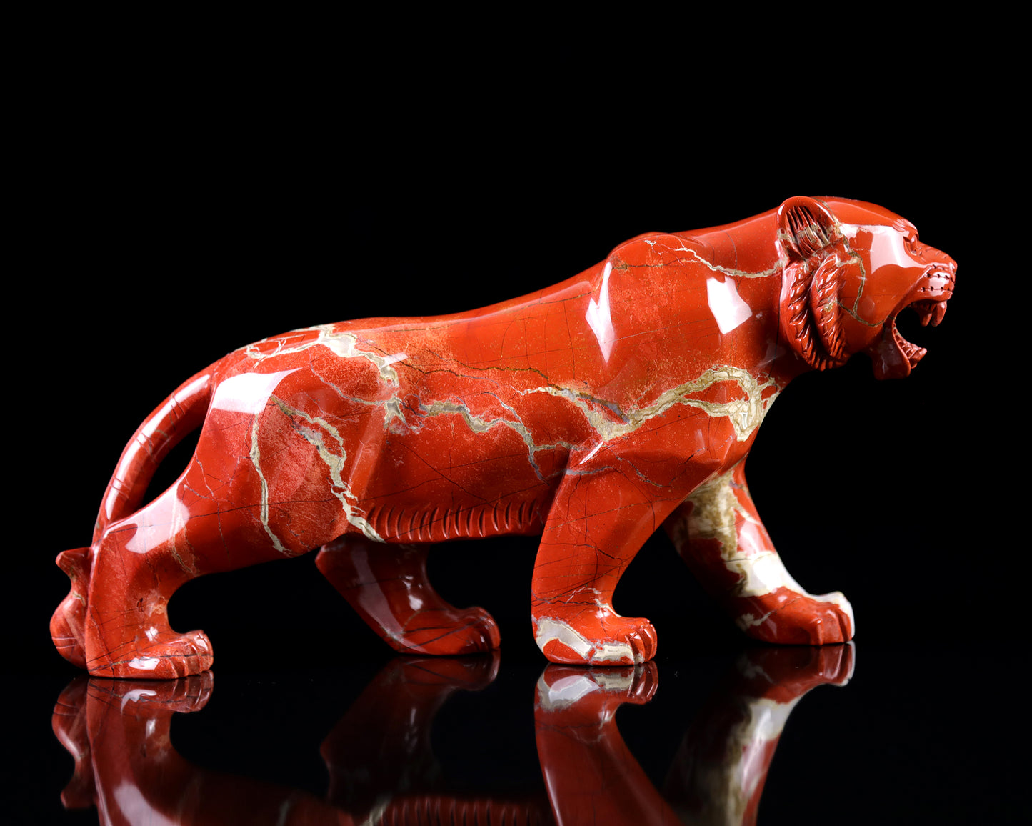 11.0" Red Jasper Hand Carved Crystal Tiger Sculpture Crystallumi