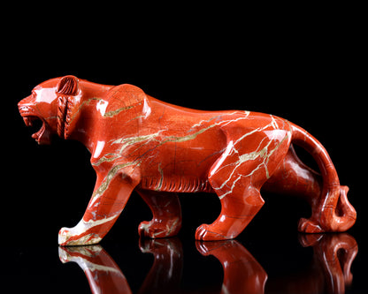 11.0" Red Jasper Hand Carved Crystal Tiger Sculpture Crystallumi