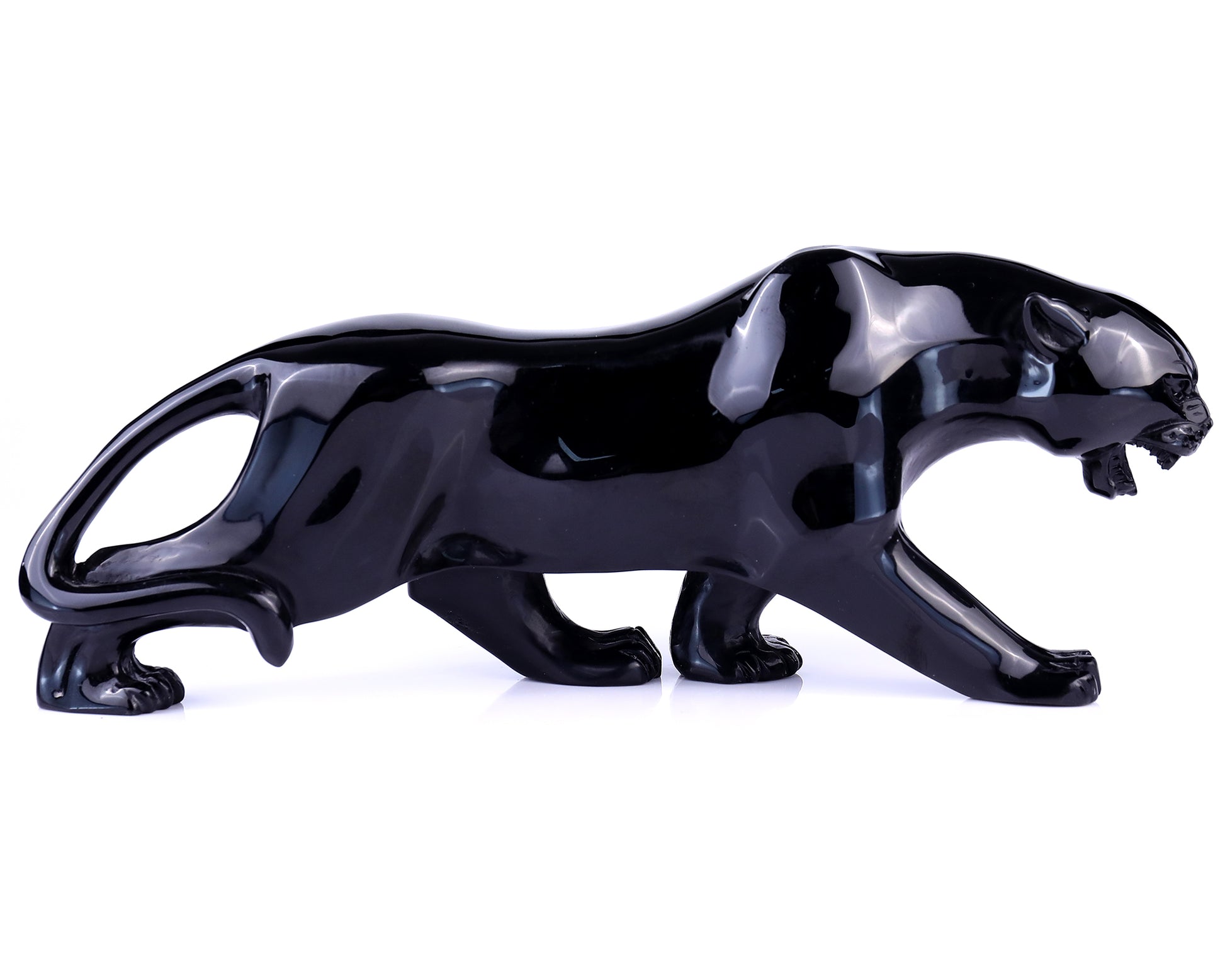 11.8"Black Obsidian Hand Carved Crystal Leopard Sculpture Crystallumi