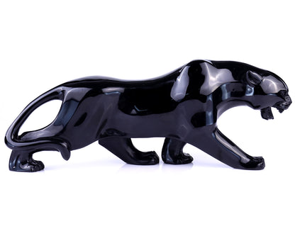 11.8"Black Obsidian Hand Carved Crystal Leopard Sculpture Crystallumi