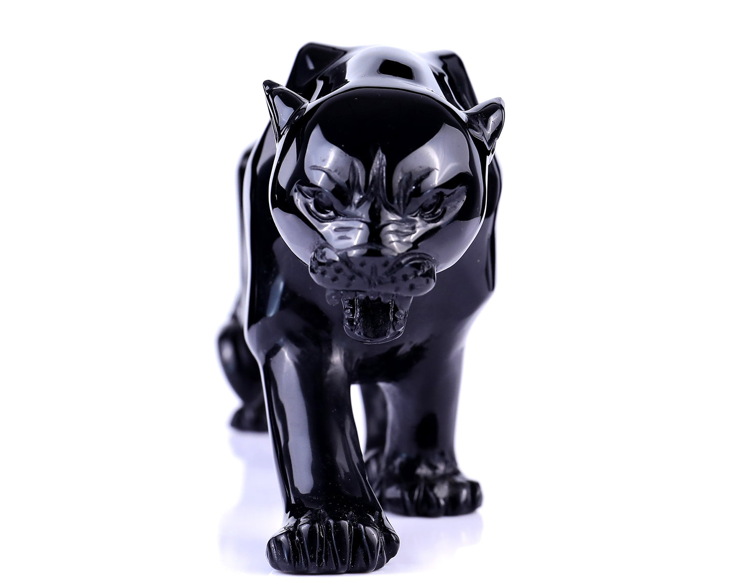 11.8"Black Obsidian Hand Carved Crystal Leopard Sculpture Crystallumi