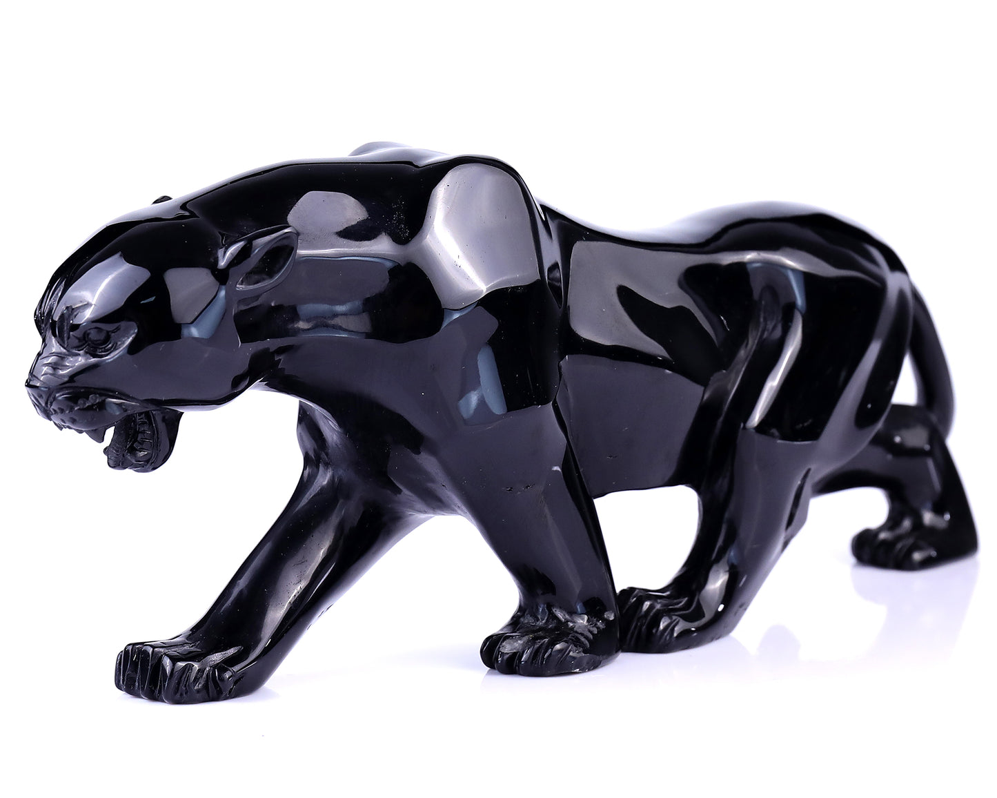 11.8"Black Obsidian Hand Carved Crystal Leopard Sculpture Crystallumi