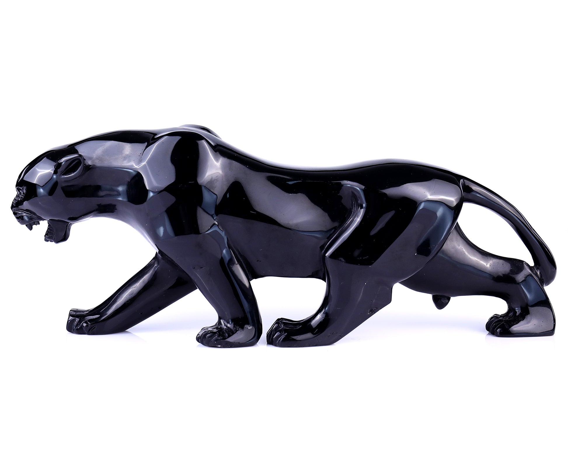 11.8"Black Obsidian Hand Carved Crystal Leopard Sculpture Crystallumi