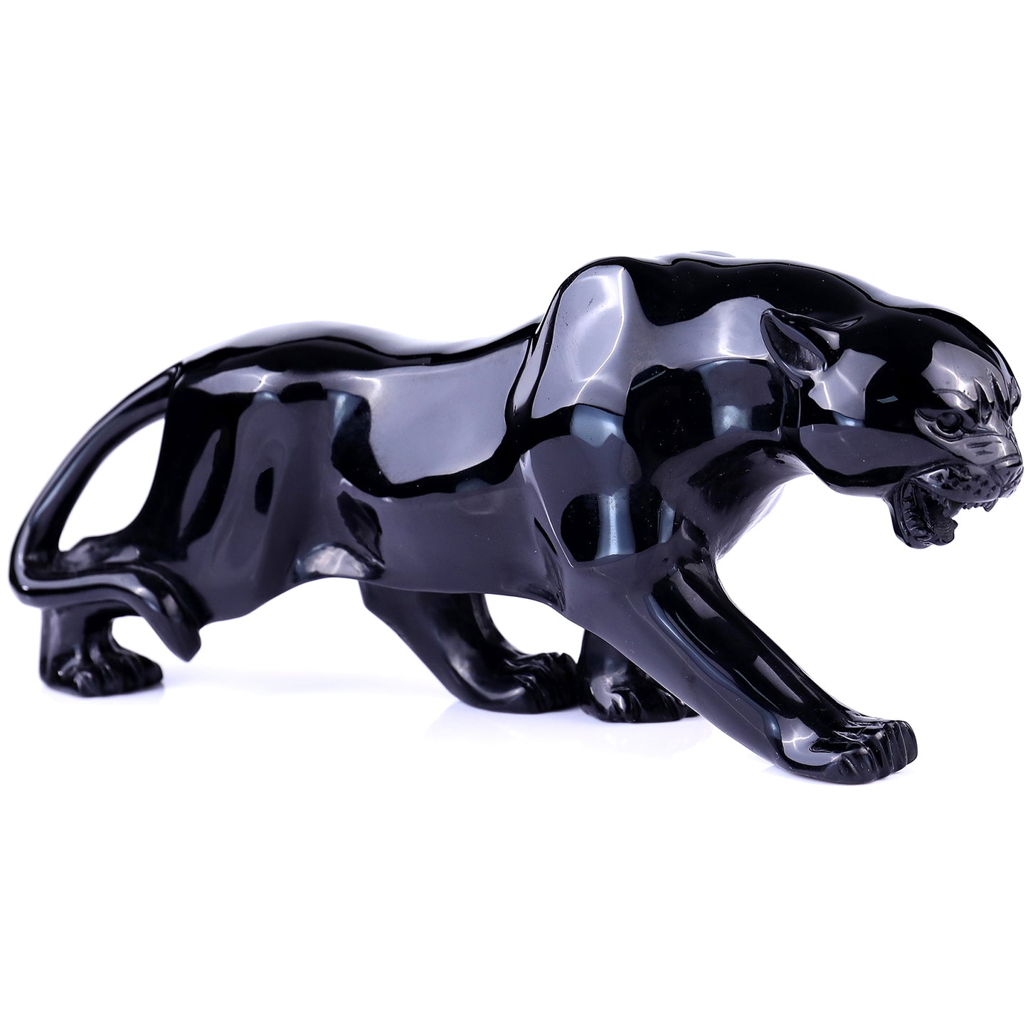 11.8"Black Obsidian Hand Carved Crystal Leopard Sculpture Crystallumi