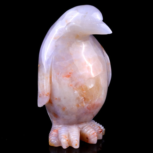 5.6" Chalcedony Hand Carved Crystal Penguin Sculpture