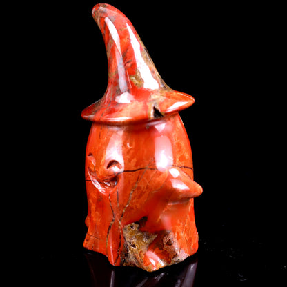 3.6” Natural Red Jasper Hand Carved Crystal Wizard Ghost Sculpture, Halloween Gift