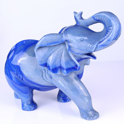 12.2" Blue Aventurine Hand Carved Crystal Elephant Sculpture Crystallumi