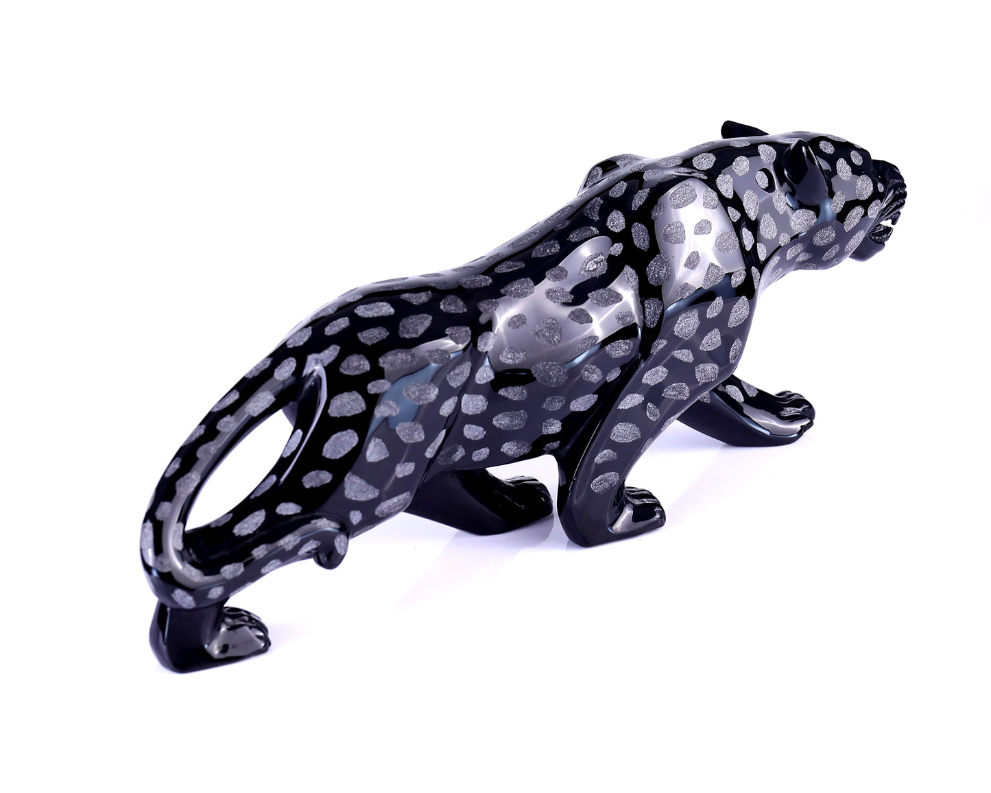 13.8" Black Obsidian Hand Carved Crystal Leopard Sculpture Crystallumi