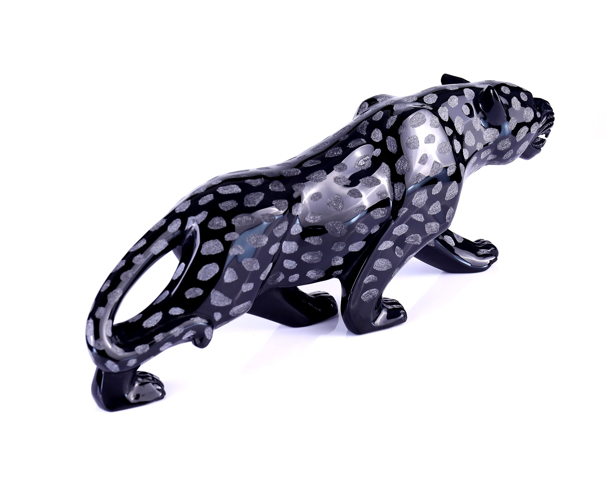 13.8" Black Obsidian Hand Carved Crystal Leopard Sculpture Crystallumi