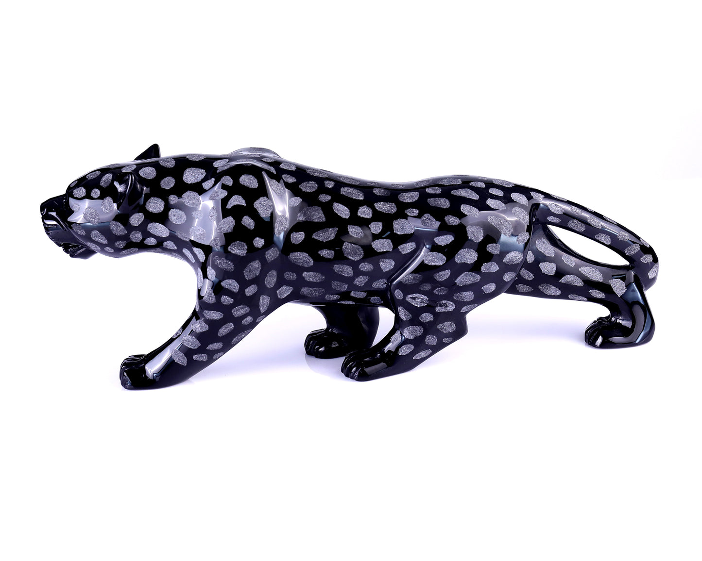 13.8" Black Obsidian Hand Carved Crystal Leopard Sculpture Crystallumi