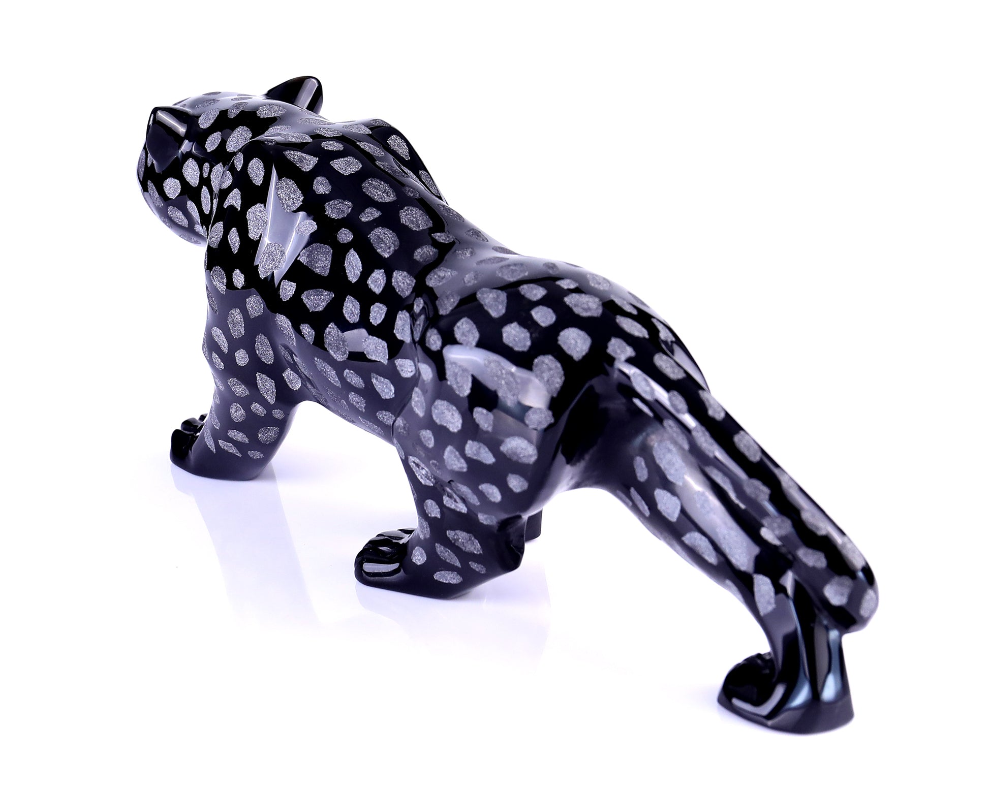 13.8" Black Obsidian Hand Carved Crystal Leopard Sculpture Crystallumi