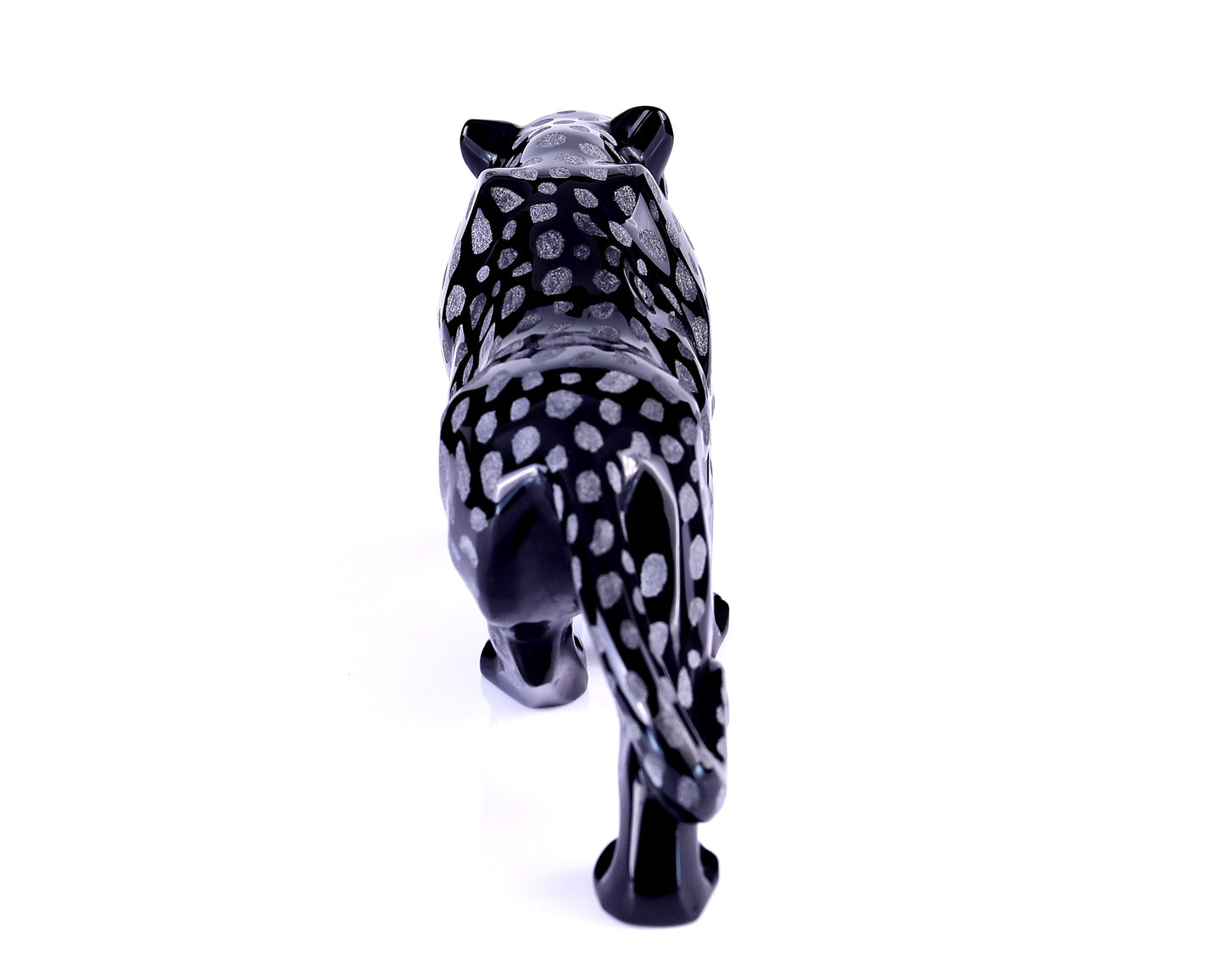 13.8" Black Obsidian Hand Carved Crystal Leopard Sculpture Crystallumi