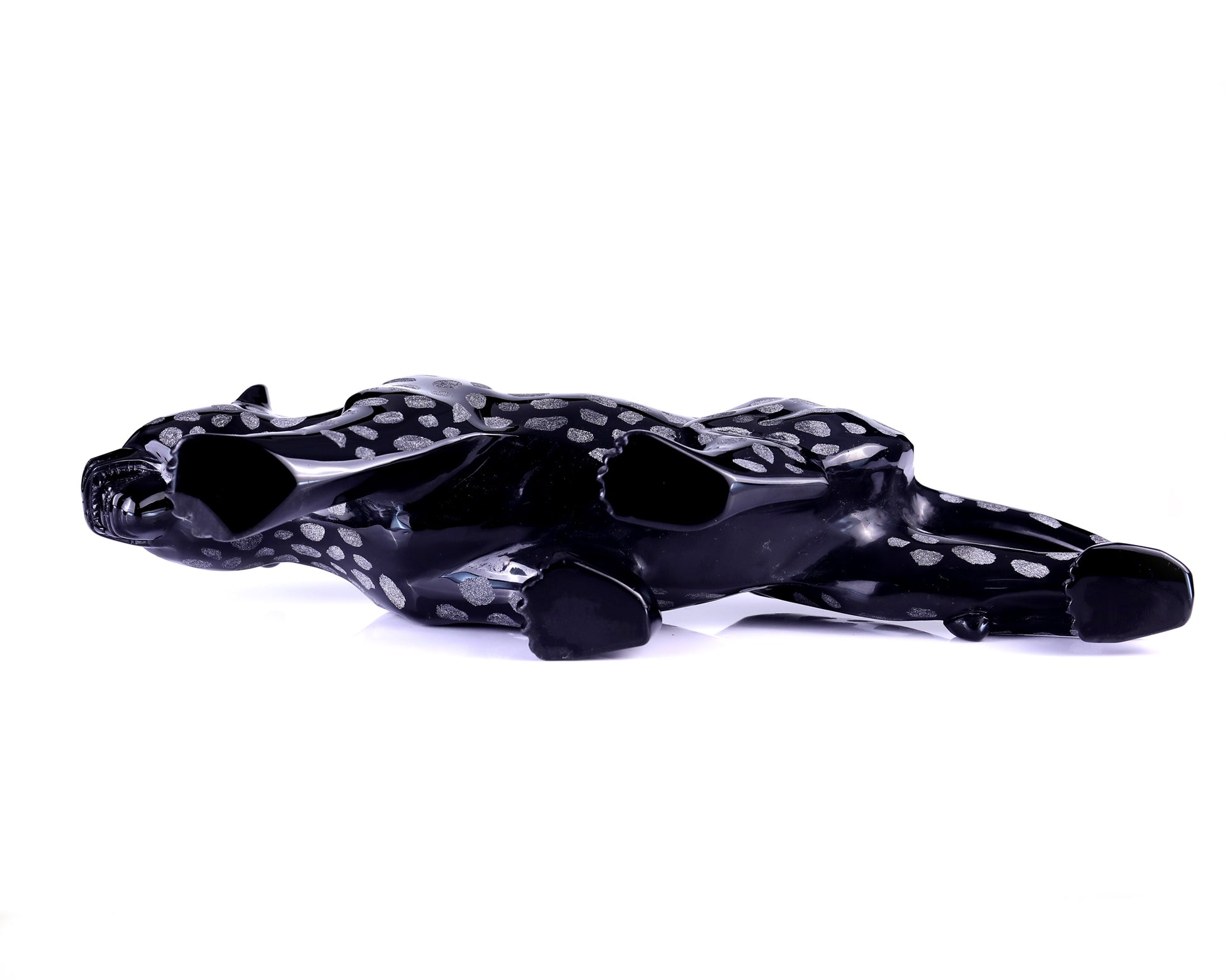 13.8" Black Obsidian Hand Carved Crystal Leopard Sculpture Crystallumi