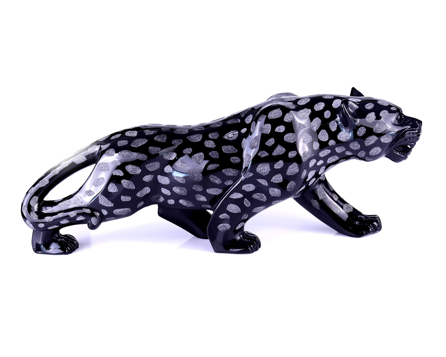 13.8" Black Obsidian Hand Carved Crystal Leopard Sculpture Crystallumi