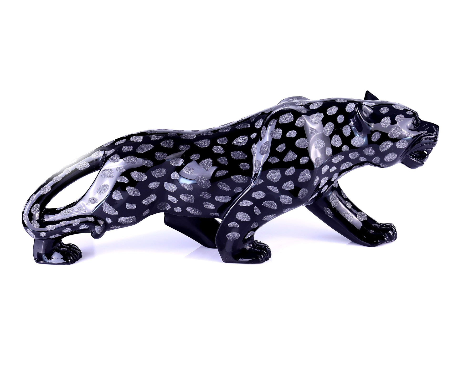 13.8" Black Obsidian Hand Carved Crystal Leopard Sculpture Crystallumi