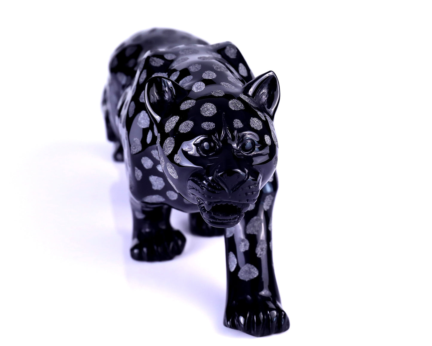 13.8" Black Obsidian Hand Carved Crystal Leopard Sculpture Crystallumi