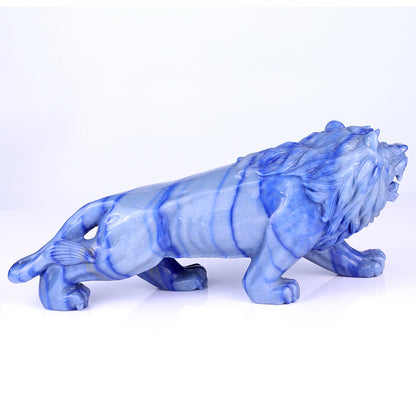 13.8" Blue Aventurine Hand Carved Crystal Lion Sculpture Crystallumi