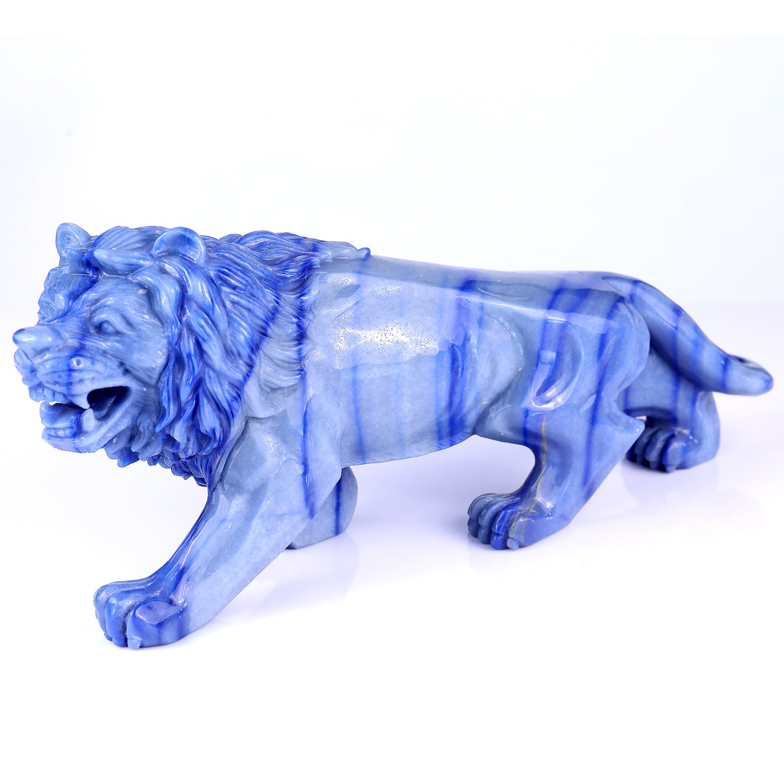 13.8" Blue Aventurine Hand Carved Crystal Lion Sculpture Crystallumi