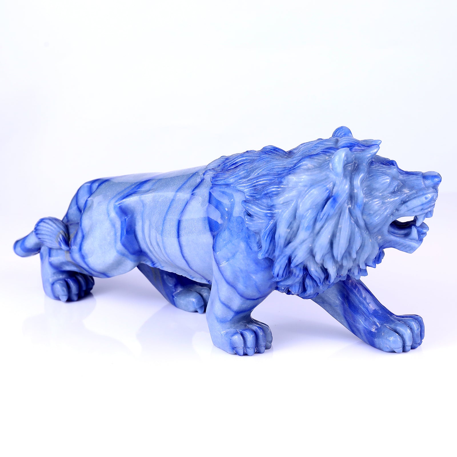 13.8" Blue Aventurine Hand Carved Crystal Lion Sculpture Crystallumi