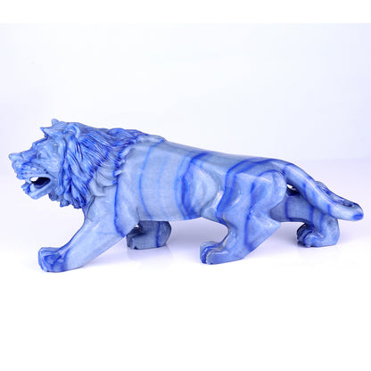 13.8" Blue Aventurine Hand Carved Crystal Lion Sculpture Crystallumi