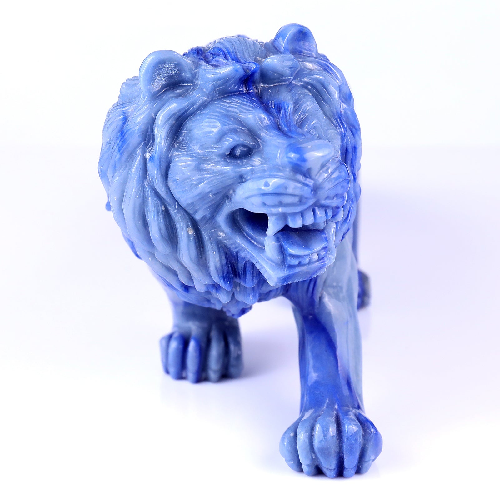 13.8" Blue Aventurine Hand Carved Crystal Lion Sculpture Crystallumi