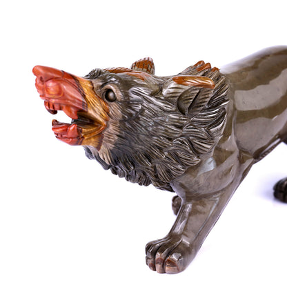 13.8" Colorful Jasper Hand Carved Crystal Wolf Sculpture Crystallumi