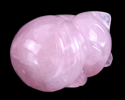 2.5" Rose Quartz Hand Carved Crystal Sleepy Cat Sculpture