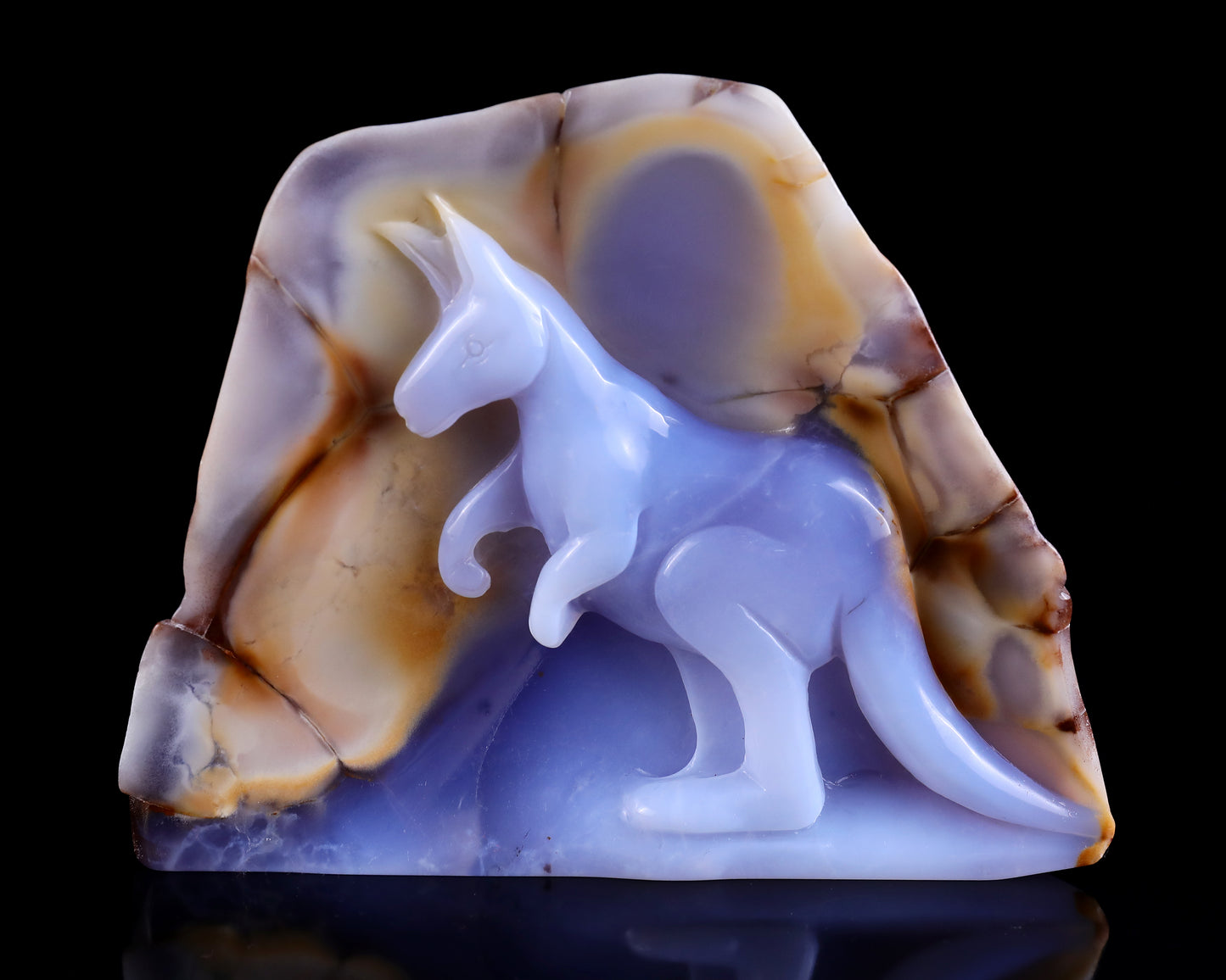 7.3" Blue Chalcedony Hand Carved Crystal Kangaroo Sculpture