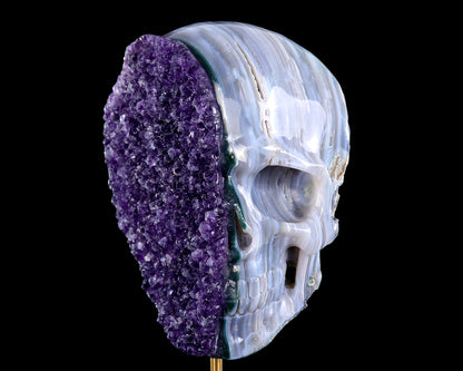 6.3" Amethyst Druse Agate Hand Carved Crystal Skull Sculpture