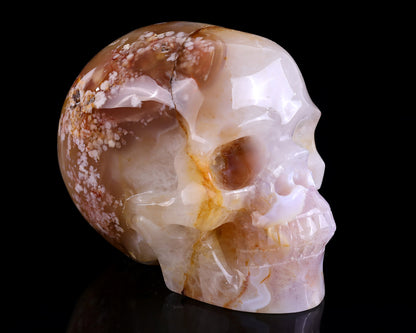 5.7" Sakura Agate Hand Carved Crystal Realistic Skull Sculpture