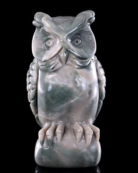 3.0" Jiulong Jade Hand Carved Crystal Owl Sculpture