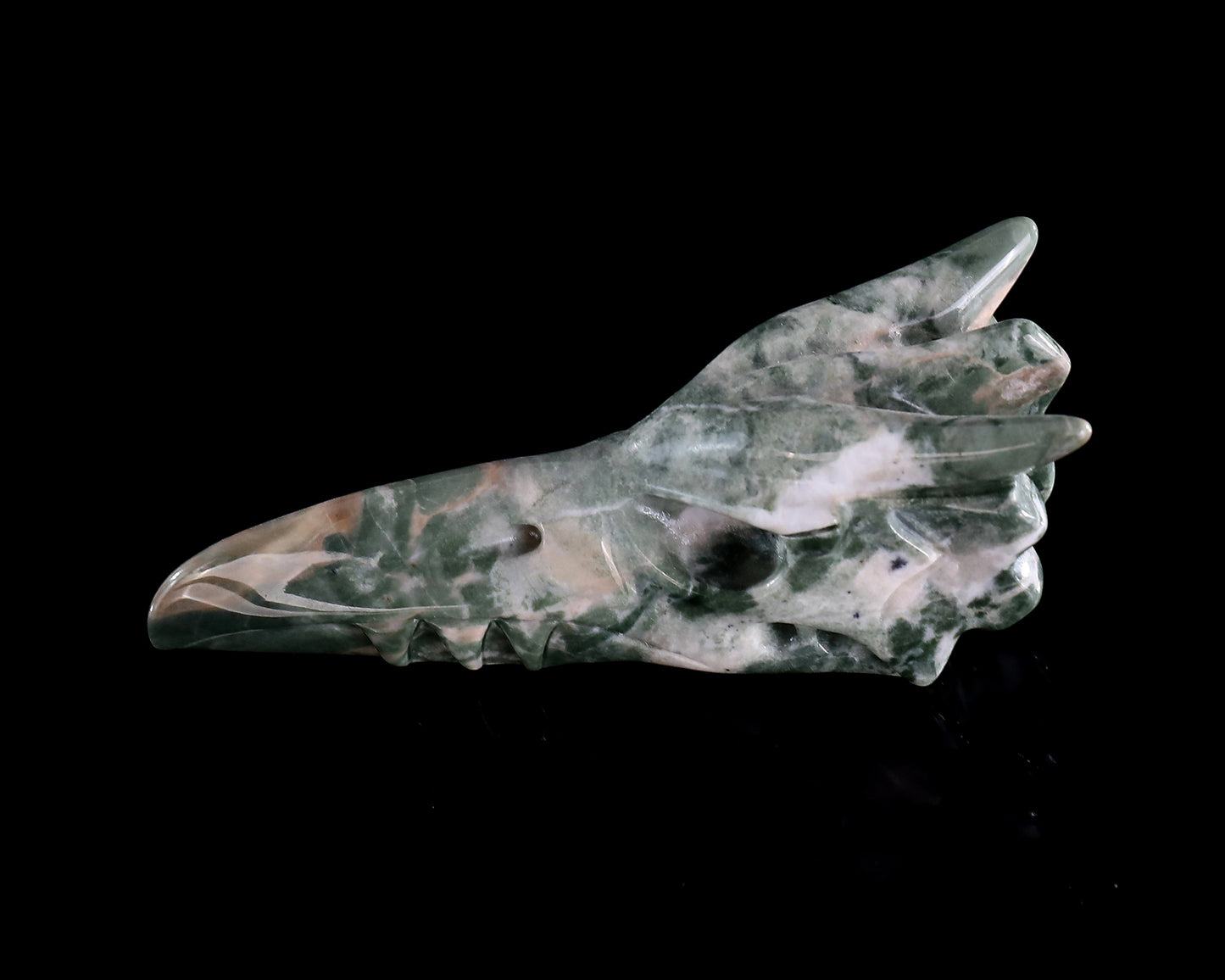 3.9" Jiulong Jade Hand Carved Crystal Phoenix Skull Sculpture