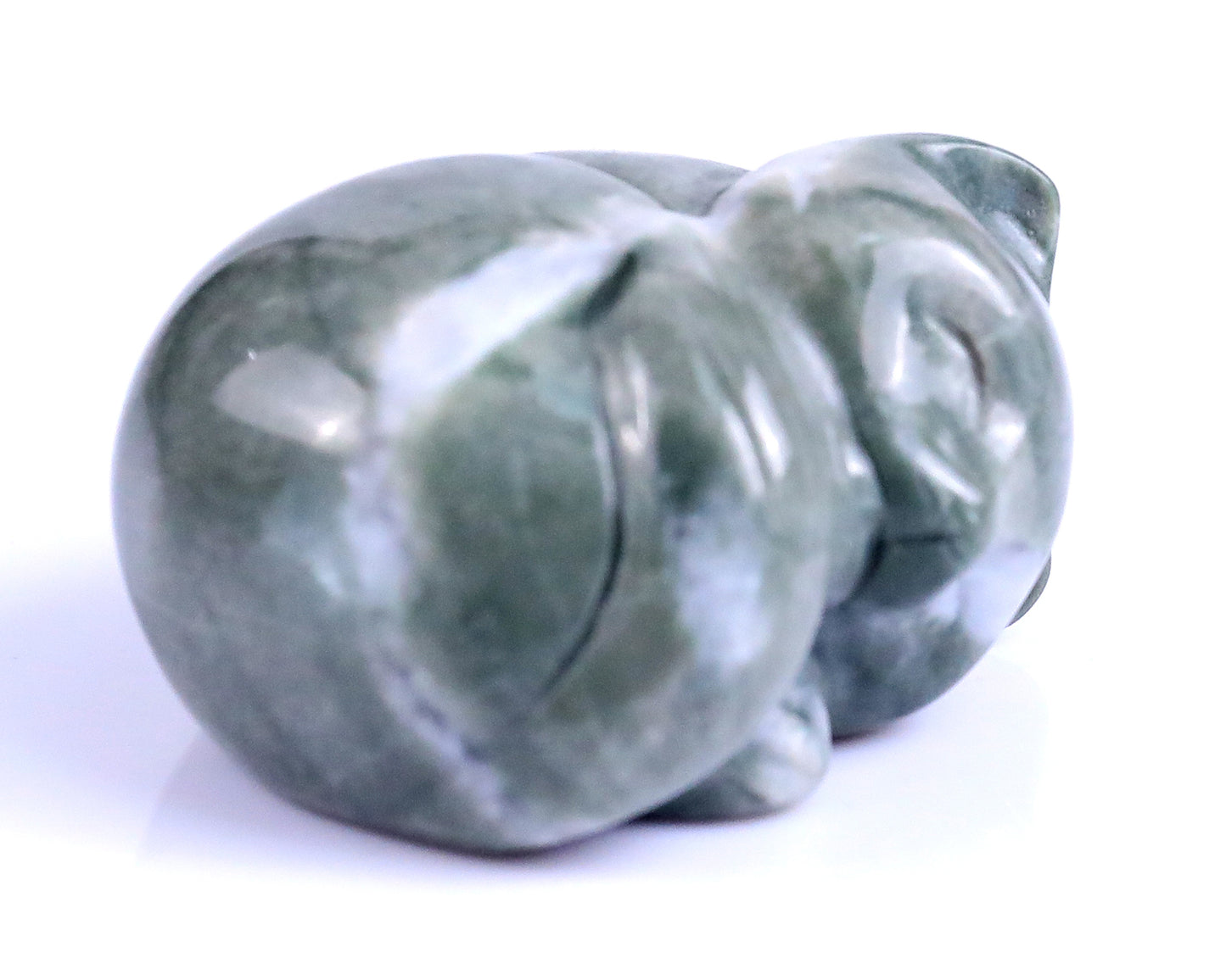 1.6" Jiulong Jade Hand Carved Crystal Sleepy Cat Sculpture