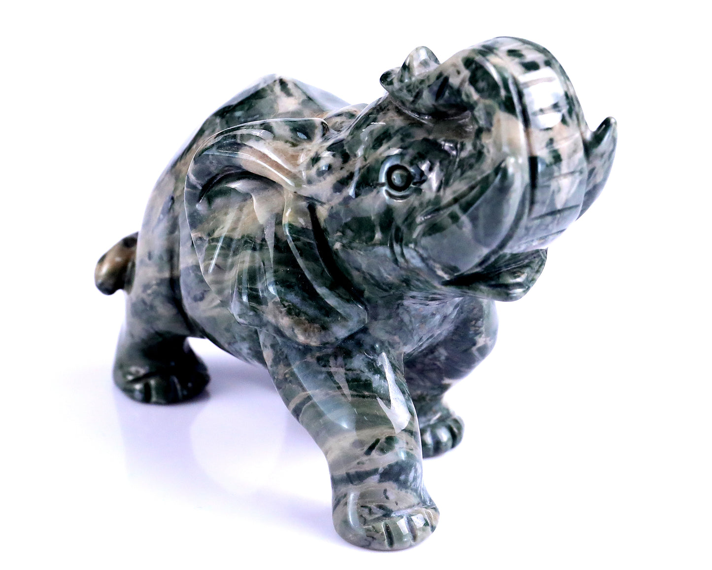 4.3" Jiulong Jade Hand Carved Crystal Elephant Sculpture